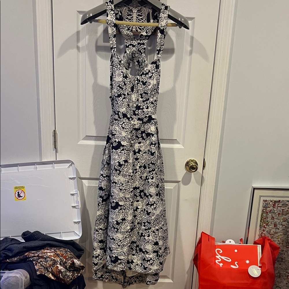 Anthropologie Black and White Floral Midi Dress